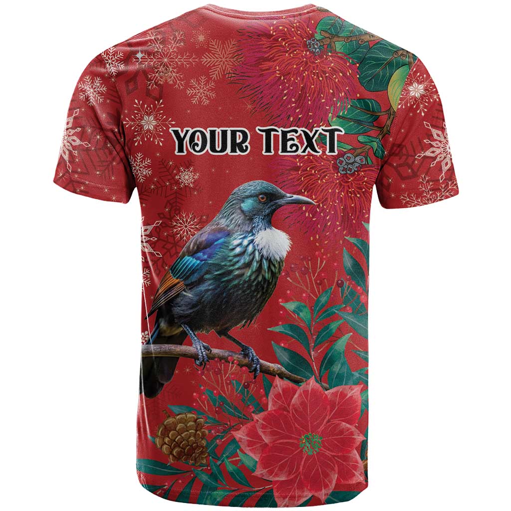 Tui Meri Kirihimete Personalised T Shirt Pohutukawa Flowers Red Motif LT9 - Polynesian Pride
