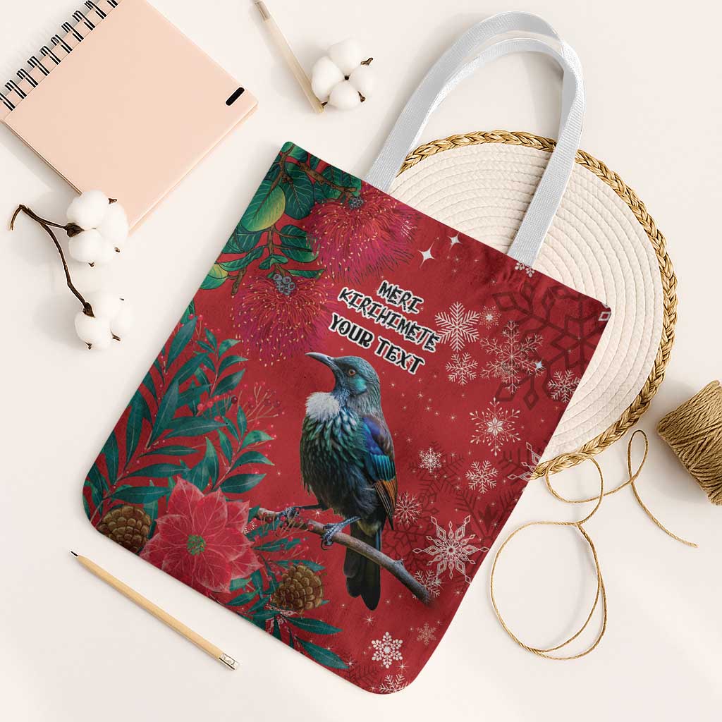 Tui Meri Kirihimete Personalised Tote Bag Pohutukawa Flowers Red Motif - Polynesian Pride