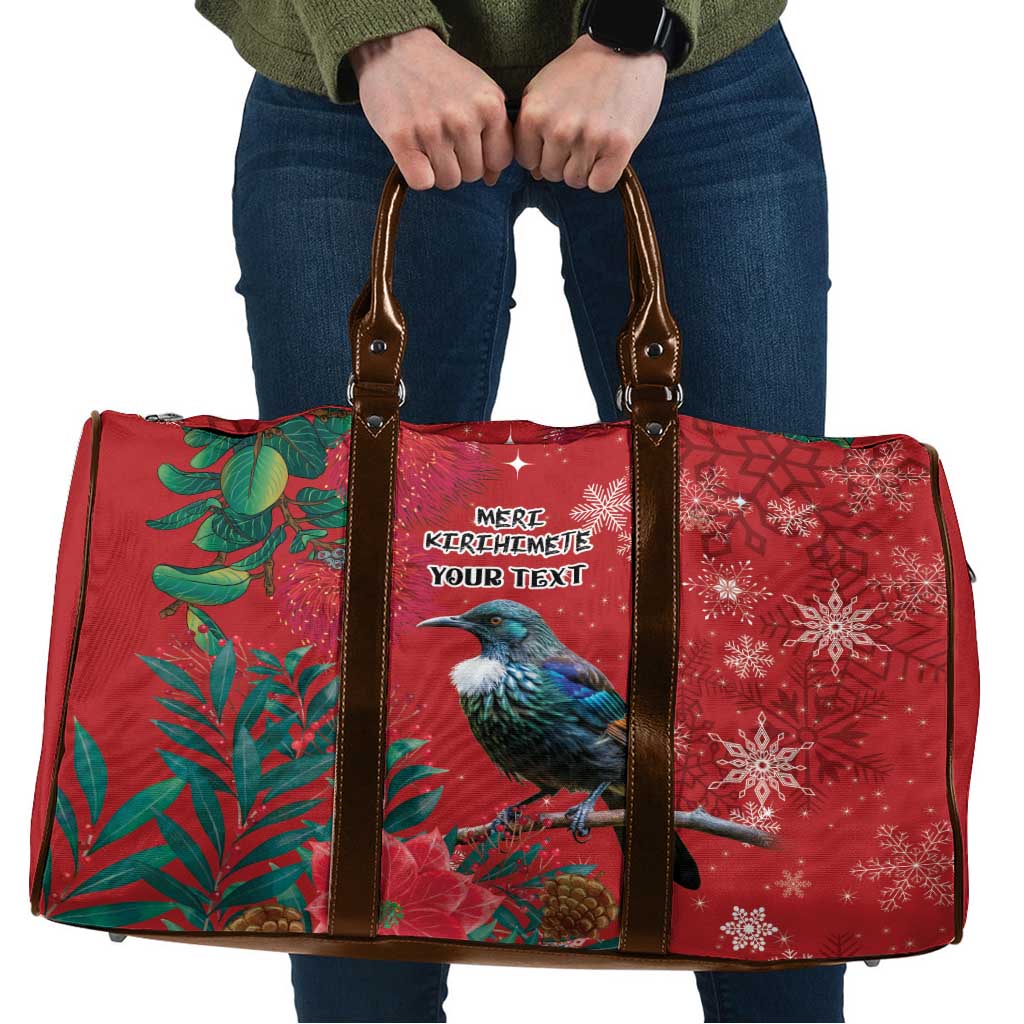 Tui Meri Kirihimete Personalised Travel Bag Pohutukawa Flowers Red Motif LT9 Red - Polynesian Pride