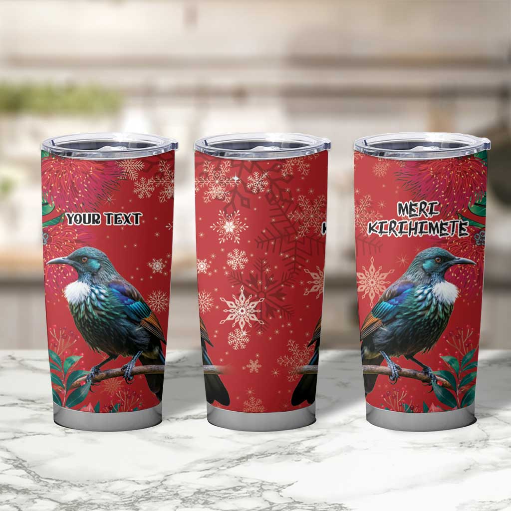Tui Meri Kirihimete Personalised Tumbler Cup Pohutukawa Flowers Red Motif LT9 - Polynesian Pride