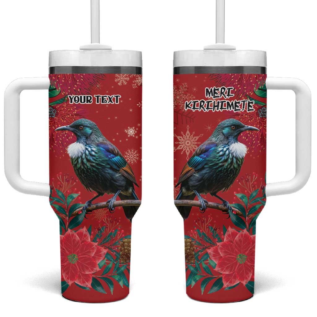 Tui Meri Kirihimete Personalised Tumbler With Handle Pohutukawa Flowers Red Motif LT9 One Size: 40 oz Red - Polynesian Pride