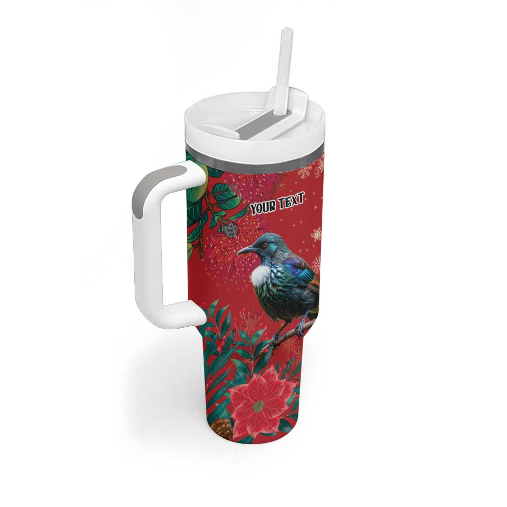 Tui Meri Kirihimete Personalised Tumbler With Handle Pohutukawa Flowers Red Motif LT9 - Polynesian Pride