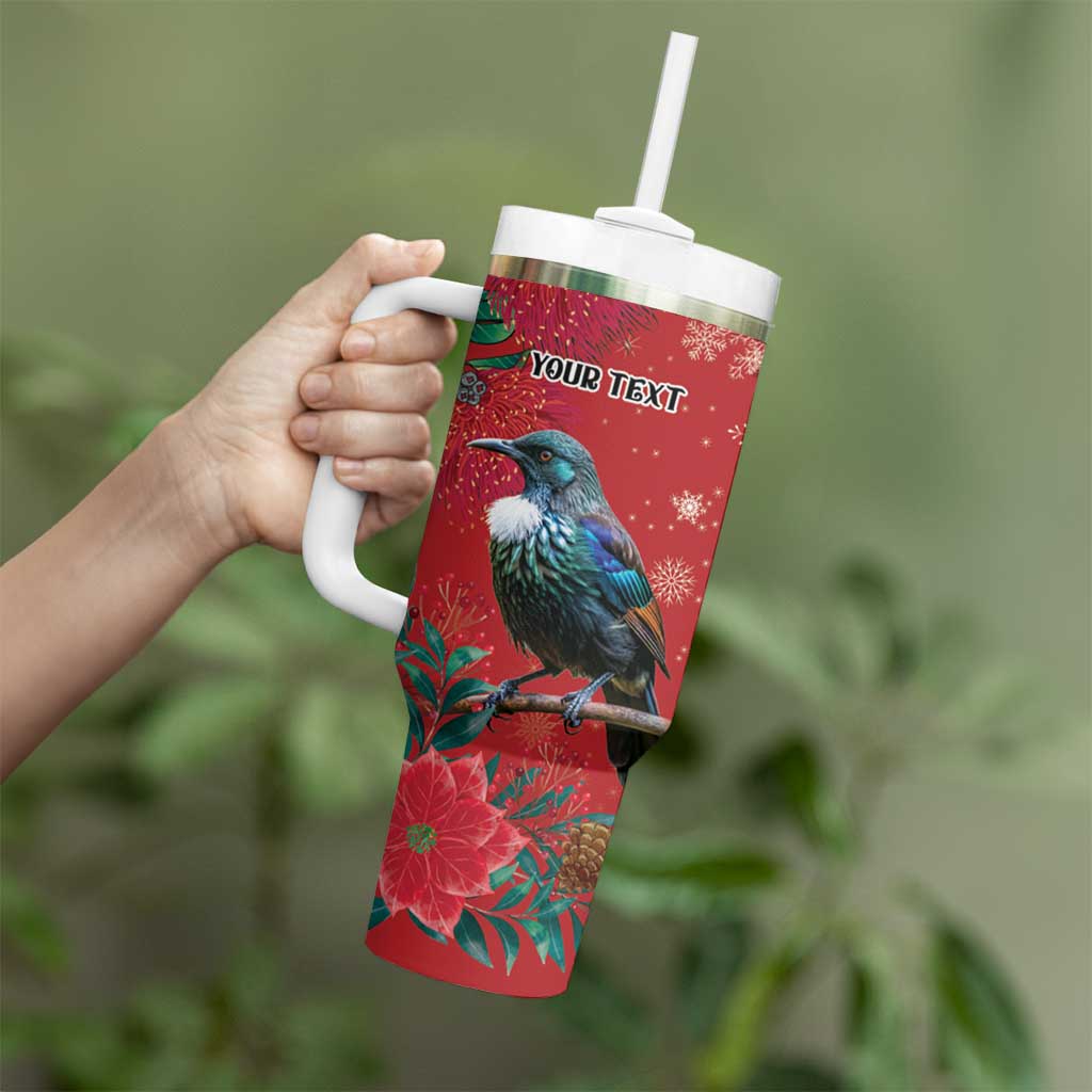 Tui Meri Kirihimete Personalised Tumbler With Handle Pohutukawa Flowers Red Motif LT9 - Polynesian Pride