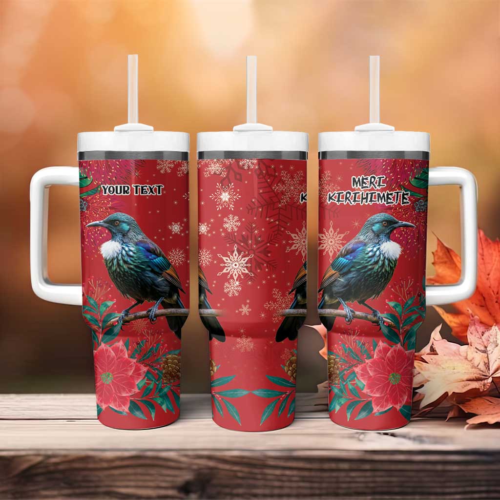 Tui Meri Kirihimete Personalised Tumbler With Handle Pohutukawa Flowers Red Motif LT9 - Polynesian Pride