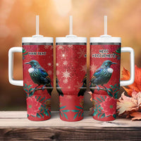 Tui Meri Kirihimete Personalised Tumbler With Handle Pohutukawa Flowers Red Motif LT9 - Polynesian Pride