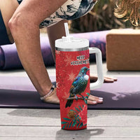 Tui Meri Kirihimete Personalised Tumbler With Handle Pohutukawa Flowers Red Motif LT9 - Polynesian Pride