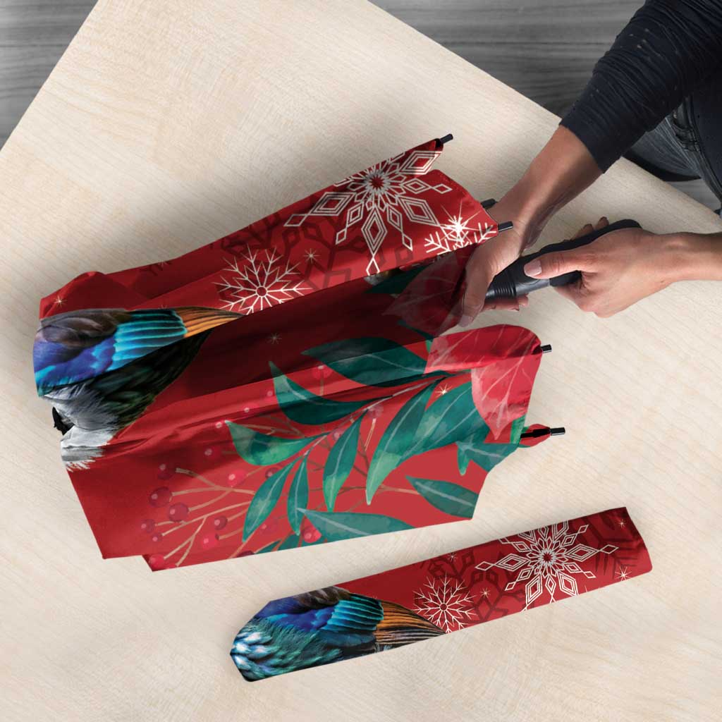 Tui Meri Kirihimete Personalised Umbrella Pohutukawa Flowers Red Motif - Polynesian Pride
