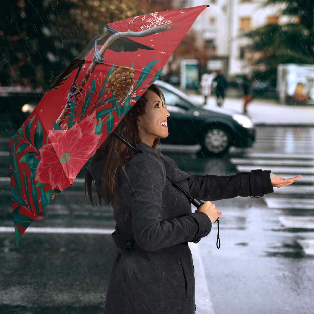 Tui Meri Kirihimete Personalised Umbrella Pohutukawa Flowers Red Motif - Polynesian Pride