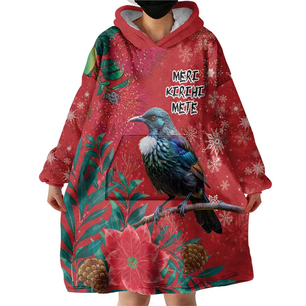 Tui Meri Kirihimete Personalised Wearable Blanket Hoodie Pohutukawa Flowers Red Motif LT9 - Polynesian Pride