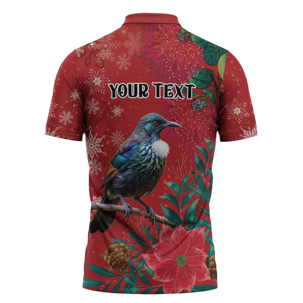 Tui Meri Kirihimete Personalised Zipper Polo Shirt Pohutukawa Flowers Red Motif LT9 - Polynesian Pride