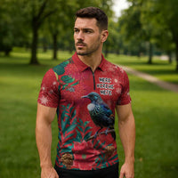 Tui Meri Kirihimete Personalised Zipper Polo Shirt Pohutukawa Flowers Red Motif LT9 - Polynesian Pride