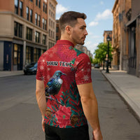 Tui Meri Kirihimete Personalised Zipper Polo Shirt Pohutukawa Flowers Red Motif LT9 - Polynesian Pride