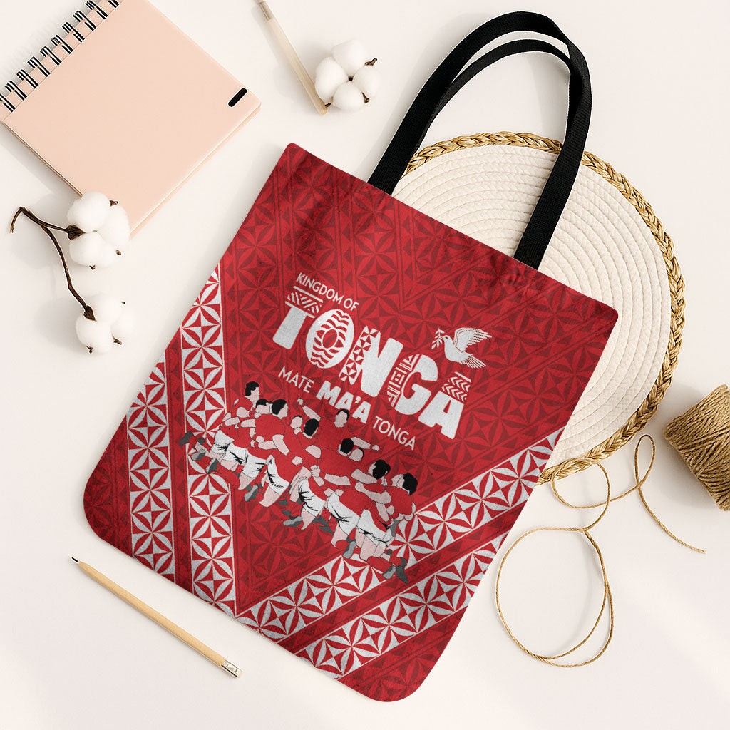 Mate Ma'a Tonga Tote Bag Tongan Sipi Tau Ngatu Inspired Red LT9 Black Strap One Size Red - Polynesian Pride