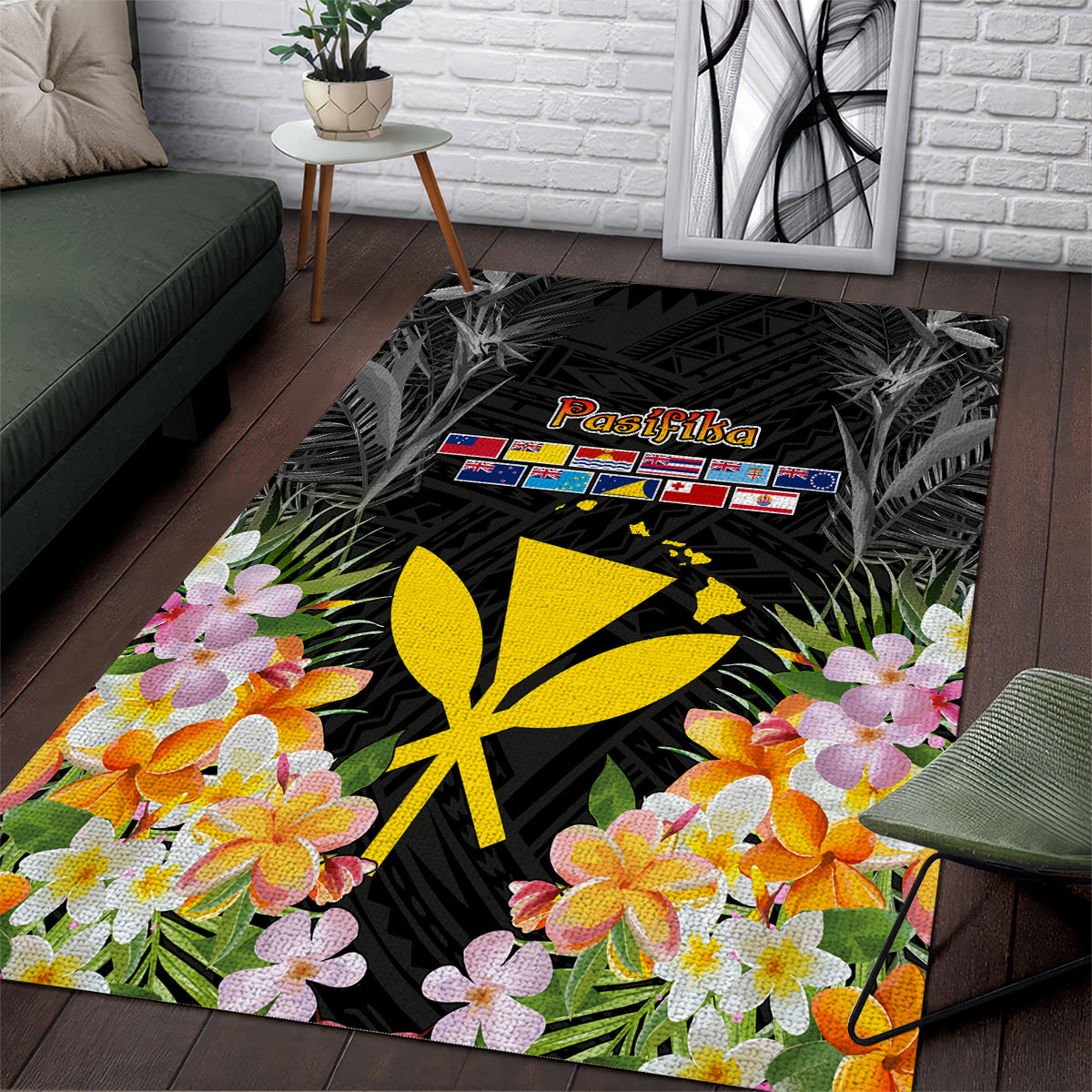 Pasifika Vibes Festival 2024 Area Rug Kanaka Maoli With Hawaiian Islands LT9 Black - Polynesian Pride
