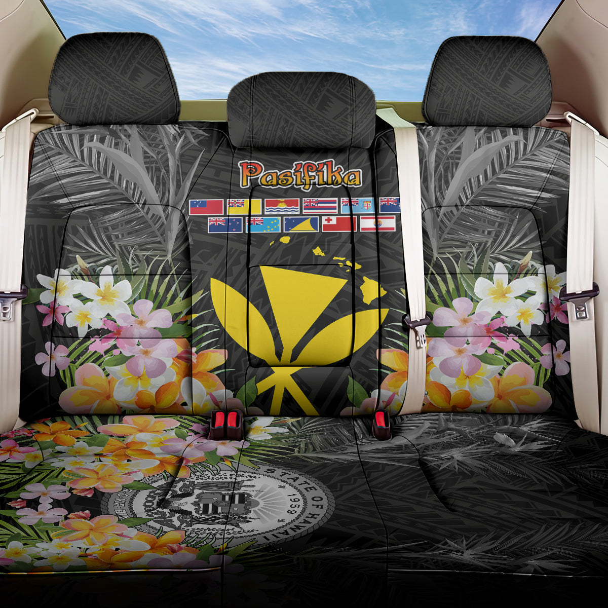 Pasifika Vibes Festival 2024 Back Car Seat Cover Kanaka Maoli With Hawaiian Islands LT9 One Size Black - Polynesian Pride