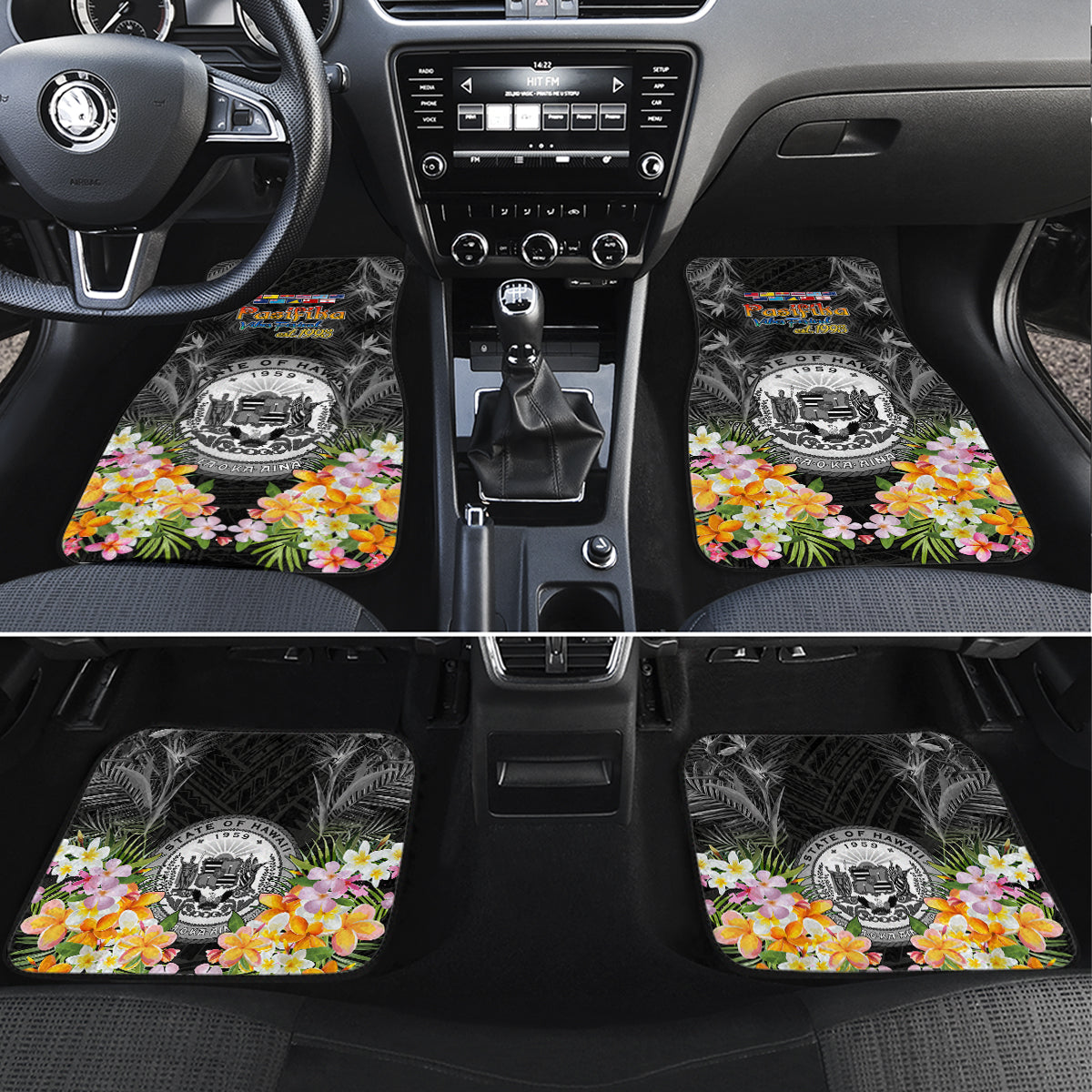 Pasifika Vibes Festival 2024 Car Mats Kanaka Maoli With Hawaiian Islands LT9 Set 4pcs Black - Polynesian Pride