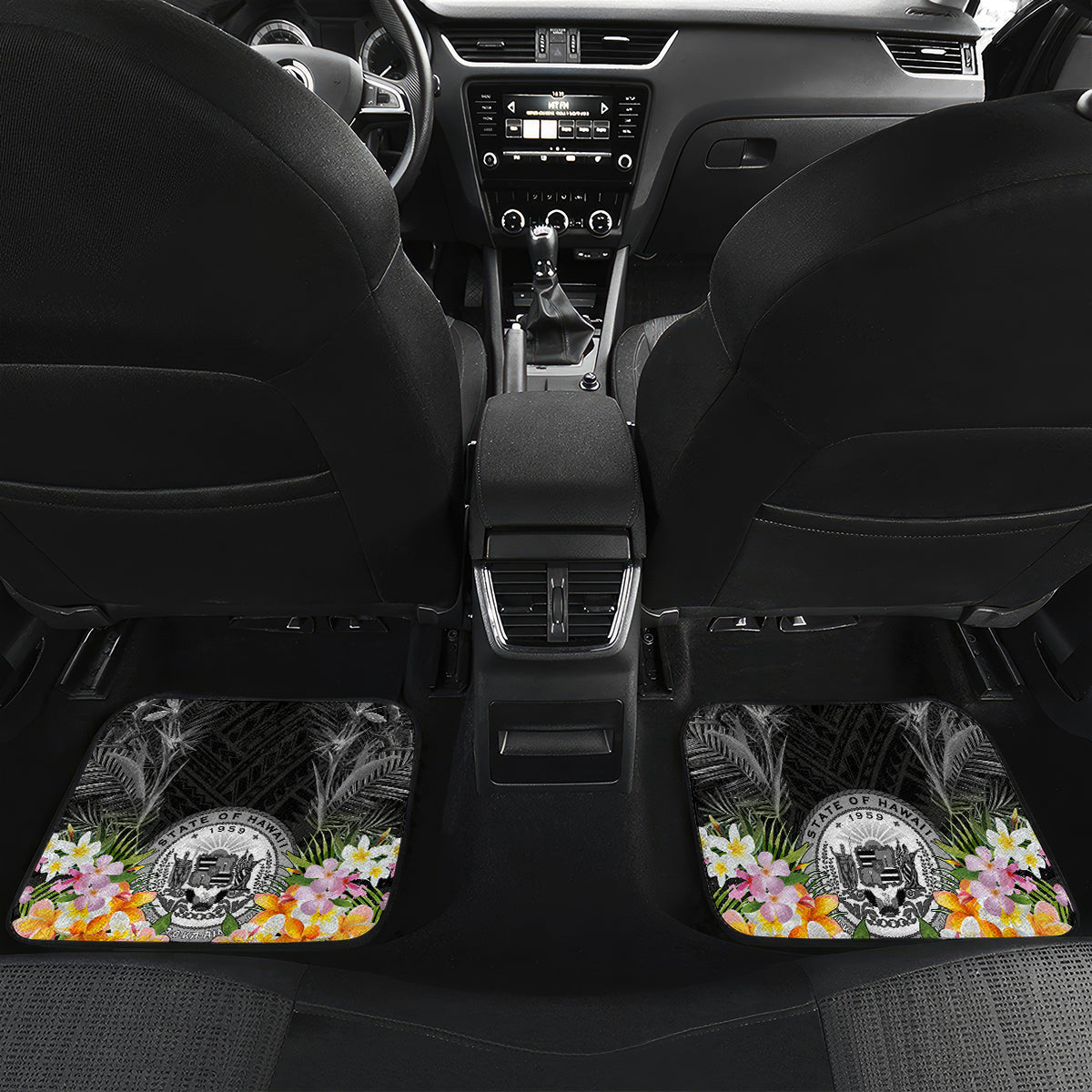 Pasifika Vibes Festival 2024 Car Mats Kanaka Maoli With Hawaiian Islands LT9 Set 2pcs - Back Black - Polynesian Pride