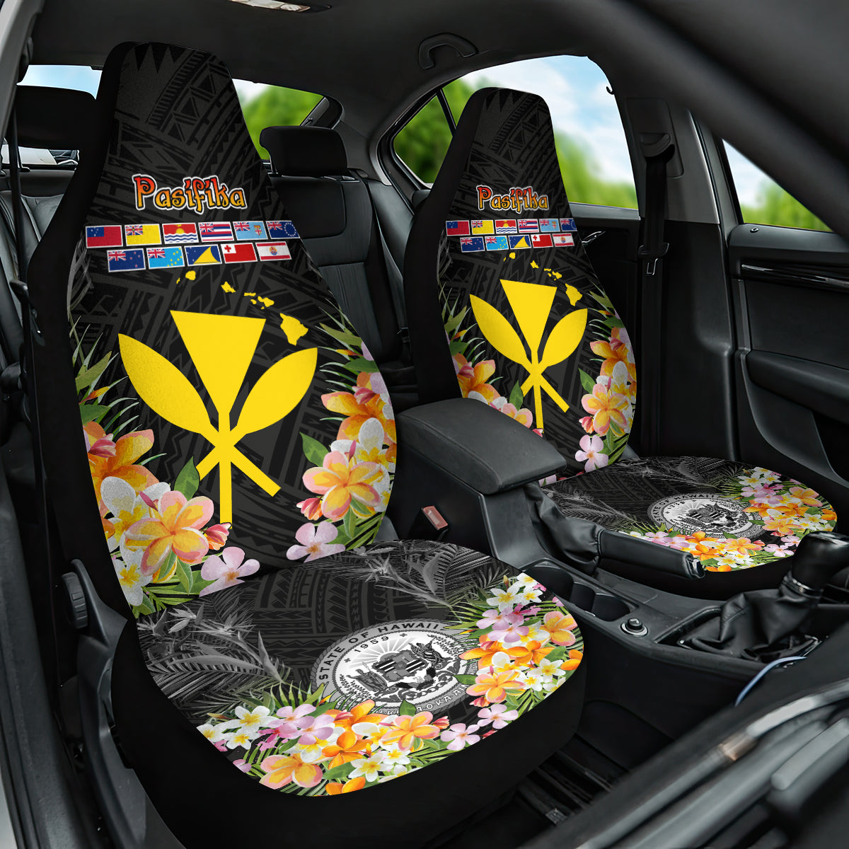 Pasifika Vibes Festival 2024 Car Seat Cover Kanaka Maoli With Hawaiian Islands LT9 One Size Black - Polynesian Pride
