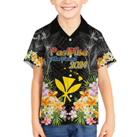 Pasifika Vibes Festival 2024 Family Matching Short Sleeve Bodycon Dress and Hawaiian Shirt Kanaka Maoli With Hawaiian Islands LT9 Son's Shirt Black - Polynesian Pride