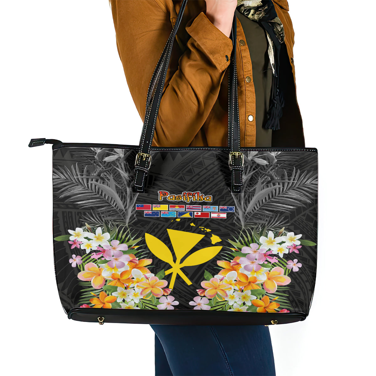 Pasifika Vibes Festival 2024 Leather Tote Bag Kanaka Maoli With Hawaiian Islands LT9 - Polynesian Pride