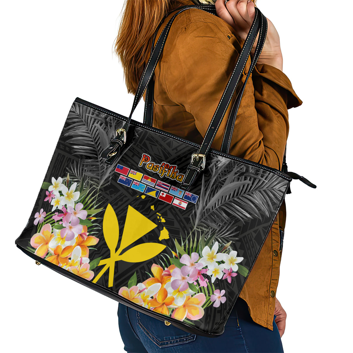 Pasifika Vibes Festival 2024 Leather Tote Bag Kanaka Maoli With Hawaiian Islands LT9 - Polynesian Pride