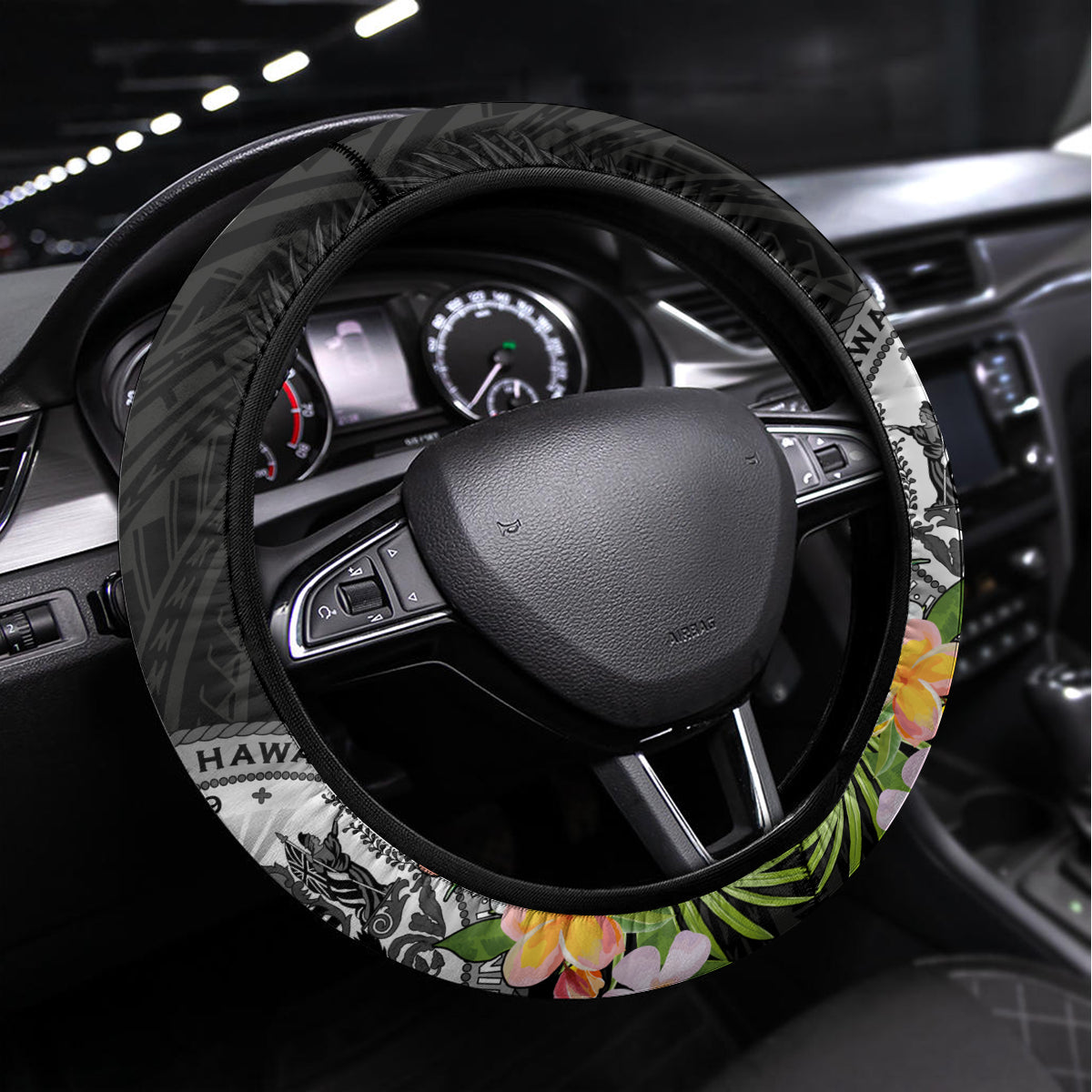 Pasifika Vibes Festival 2024 Steering Wheel Cover Kanaka Maoli With Hawaiian Islands LT9 Universal Fit Black - Polynesian Pride