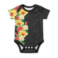 Hawaii Tropical Flowers Tribal Pattern Baby Onesie No2 LT9 Black - Polynesian Pride