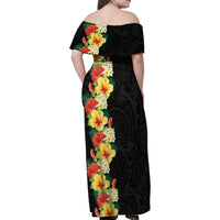 Hawaii Tropical Flowers Tribal Pattern Family Matching Off Shoulder Maxi Dress and Hawaiian Shirt No2 LT9 - Polynesian Pride
