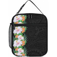 Hawaii Tropical Flowers Tribal Pattern Lunch Bag No3 LT9 10.2 × 8.3 × 4.3 inch Black - Polynesian Pride