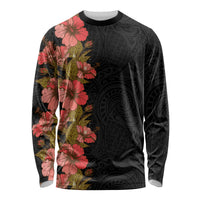 Hawaii Tropical Flowers Tribal Pattern Long Sleeve Shirt No4 LT9 Unisex Black - Polynesian Pride