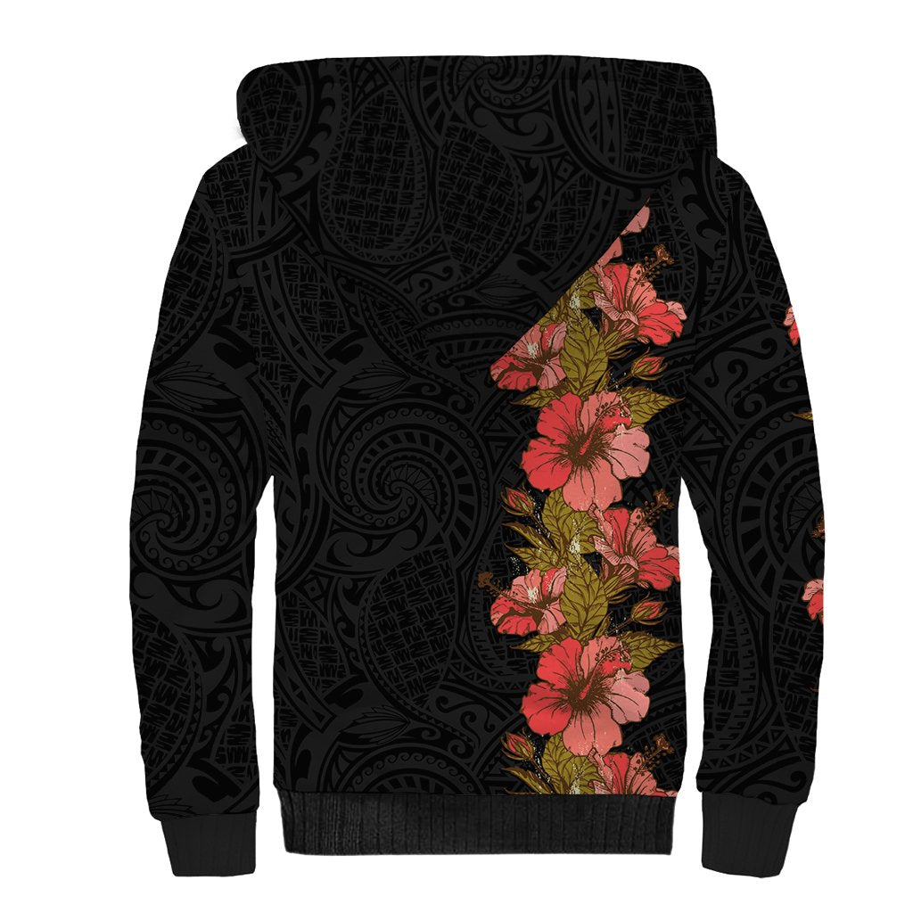 Hawaii Tropical Flowers Tribal Pattern Sherpa Hoodie No4 LT9 - Polynesian Pride