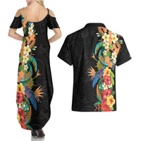 Hawaii Tropical Flowers Tribal Pattern Couples Matching Summer Maxi Dress and Hawaiian Shirt No5 LT9 - Polynesian Pride