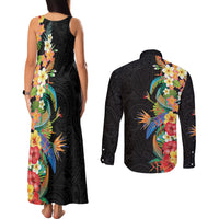 Hawaii Tropical Flowers Tribal Pattern Couples Matching Tank Maxi Dress and Long Sleeve Button Shirt No5 LT9 - Polynesian Pride