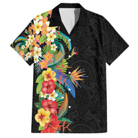 Hawaii Tropical Flowers Tribal Pattern Family Matching Off Shoulder Long Sleeve Dress and Hawaiian Shirt No5 LT9 Dad's Shirt - Short Sleeve Black - Polynesian Pride