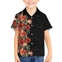 Hawaii Tropical Flowers Tribal Pattern Family Matching Off Shoulder Short Dress and Hawaiian Shirt No6 LT9 Son's Shirt Black - Polynesian Pride