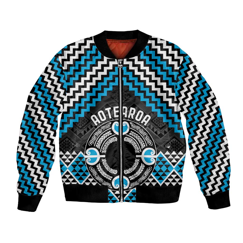 Personalised Aotearoa Niho Taniwha Motif Bomber Jacket Blue Style LT9 Unisex Blue - Polynesian Pride