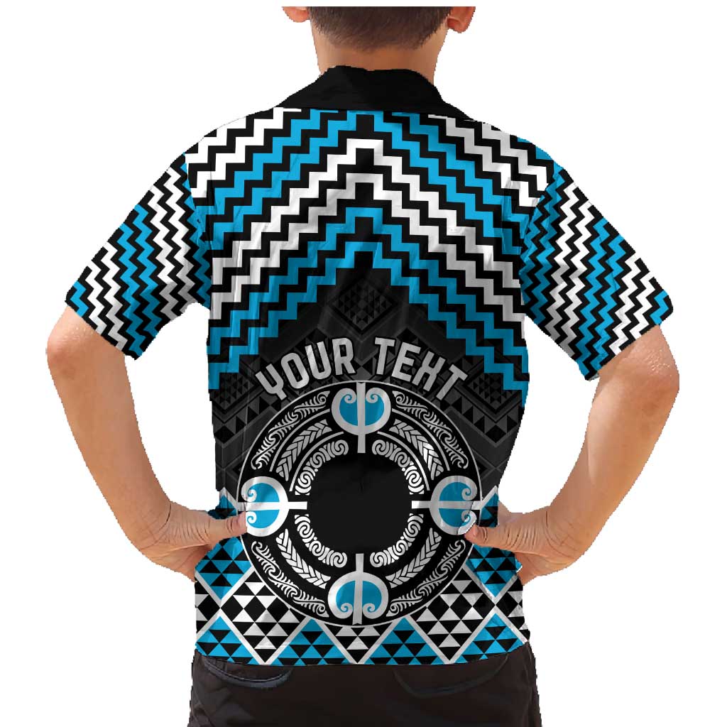 Personalised Aotearoa Niho Taniwha Motif Family Matching Mermaid Dress and Hawaiian Shirt Blue Style LT9 - Polynesian Pride