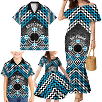 Personalised Aotearoa Niho Taniwha Motif Family Matching Mermaid Dress and Hawaiian Shirt Blue Style LT9 - Polynesian Pride
