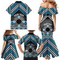 Personalised Aotearoa Niho Taniwha Motif Family Matching Mermaid Dress and Hawaiian Shirt Blue Style LT9 - Polynesian Pride