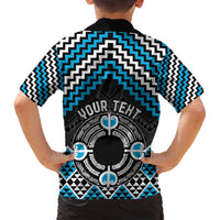 Personalised Aotearoa Niho Taniwha Motif Family Matching Off Shoulder Maxi Dress and Hawaiian Shirt Blue Style LT9 - Polynesian Pride