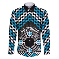 Personalised Aotearoa Niho Taniwha Motif Family Matching Off Shoulder Maxi Dress and Hawaiian Shirt Blue Style LT9 Dad's Shirt - Long Sleeve Blue - Polynesian Pride