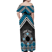Personalised Aotearoa Niho Taniwha Motif Family Matching Off Shoulder Maxi Dress and Hawaiian Shirt Blue Style LT9 - Polynesian Pride