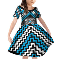 Personalised Aotearoa Niho Taniwha Motif Family Matching Off Shoulder Short Dress and Hawaiian Shirt Blue Style LT9 Daughter's Dress Blue - Polynesian Pride