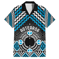 Personalised Aotearoa Niho Taniwha Motif Family Matching Off Shoulder Short Dress and Hawaiian Shirt Blue Style LT9 Dad's Shirt - Short Sleeve Blue - Polynesian Pride