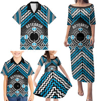 Personalised Aotearoa Niho Taniwha Motif Family Matching Puletasi and Hawaiian Shirt Blue Style LT9 - Polynesian Pride