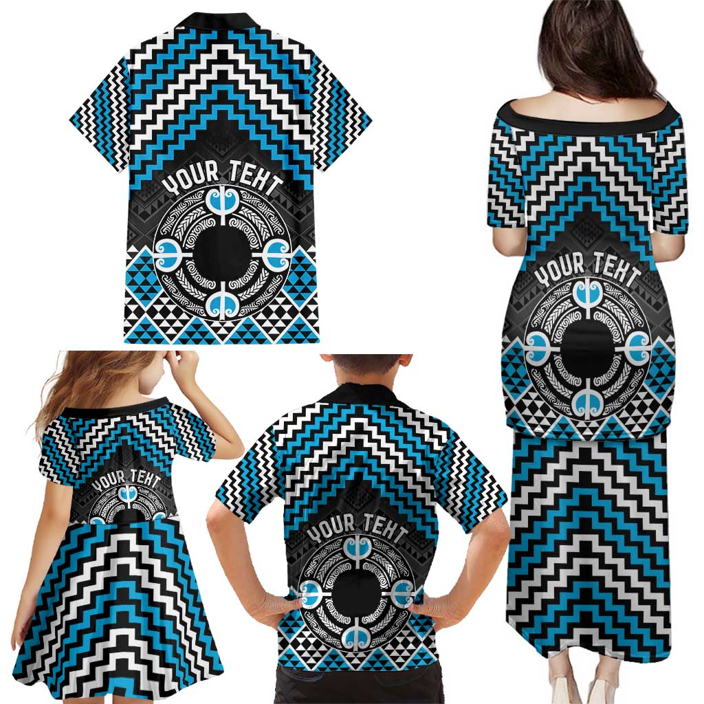 Personalised Aotearoa Niho Taniwha Motif Family Matching Puletasi and Hawaiian Shirt Blue Style LT9 - Polynesian Pride