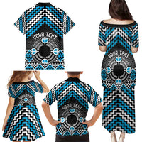 Personalised Aotearoa Niho Taniwha Motif Family Matching Puletasi and Hawaiian Shirt Blue Style LT9 - Polynesian Pride