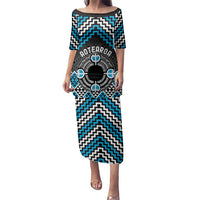Personalised Aotearoa Niho Taniwha Motif Family Matching Puletasi and Hawaiian Shirt Blue Style LT9 Mom's Dress Blue - Polynesian Pride