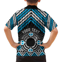 Personalised Aotearoa Niho Taniwha Motif Family Matching Short Sleeve Bodycon Dress and Hawaiian Shirt Blue Style LT9 - Polynesian Pride