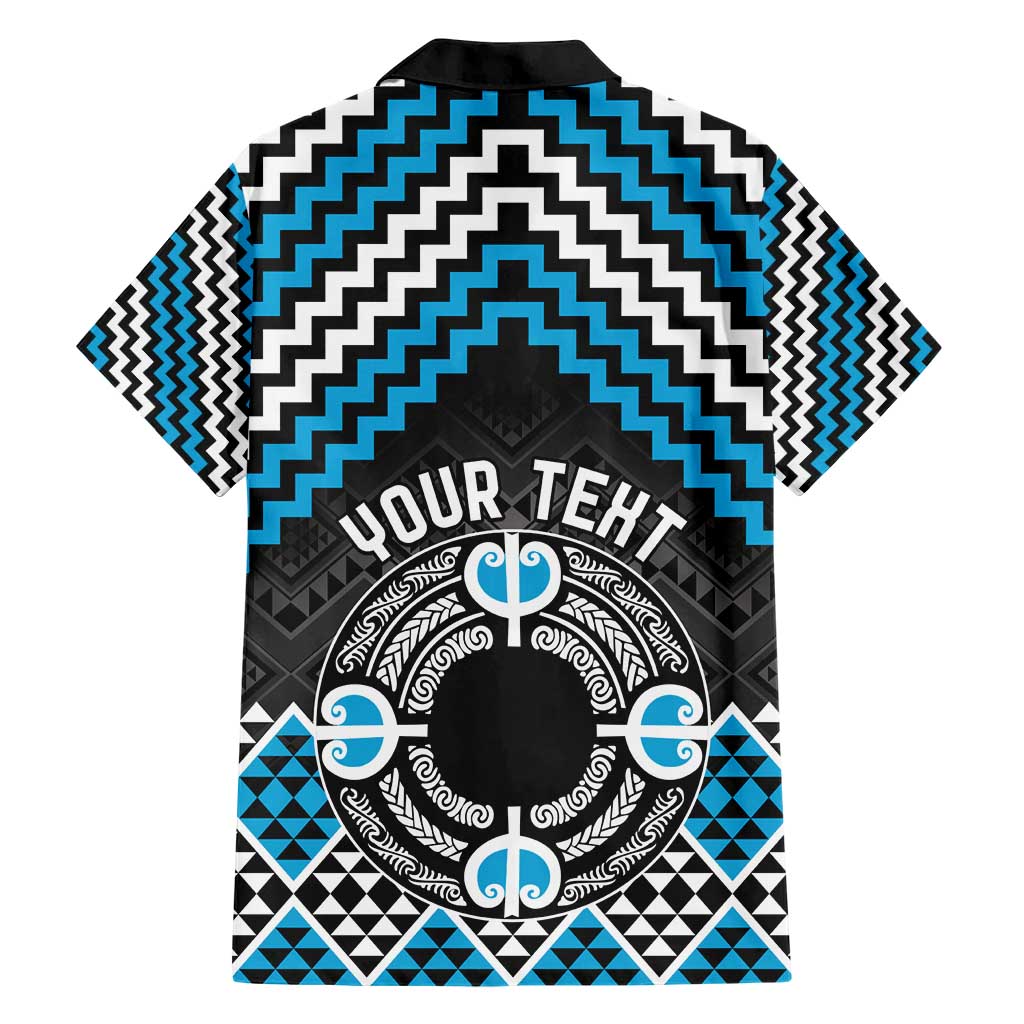 Personalised Aotearoa Niho Taniwha Motif Family Matching Short Sleeve Bodycon Dress and Hawaiian Shirt Blue Style LT9 - Polynesian Pride